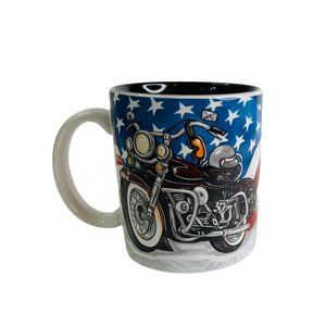 Motorcycle American Flag Patriotic Mug 4" x 3.25"